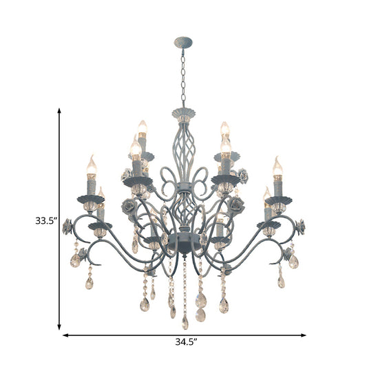 Blue Candelabra Hanging Ceiling Light Traditional Metal 12 Lights Living Room Chandelier Light with Crystal Drop Clearhalo 'Ceiling Lights' 'Chandeliers' Lighting' options 228300