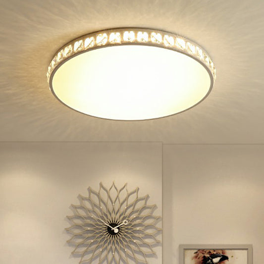 White Geometric Flush Ceiling Light Minimalist Acrylic LED Flush Mount Lamp with Crystal Edge White Round Clearhalo 'Ceiling Lights' 'Close To Ceiling Lights' 'Close to ceiling' 'Flush mount' Lighting' 2283033