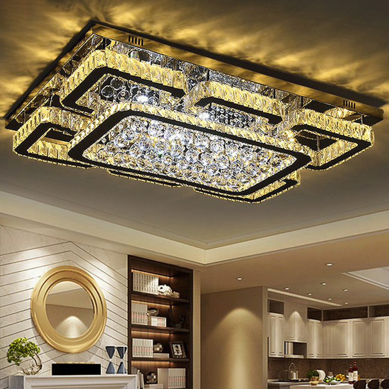 Modern Rectangle Led Flush Mount Ceiling Light Clear Crystal Living Room Flush Light Fixture Clearhalo 'Ceiling Lights' 'Close To Ceiling Lights' 'Close to ceiling' 'Flush mount' Lighting' 2283057