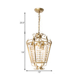 Gold Lantern Chandelier Light Traditional Metal 3 Lights Dining Room Hanging Ceiling Light with Crystal Accent Clearhalo 'Ceiling Lights' 'Chandeliers' Lighting' options 228305