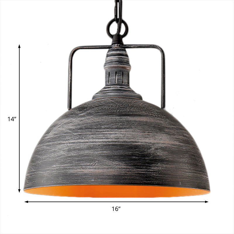 Aged Silver Domed Pendant Lamp Industrial Metal 1 Light Dining Table Hanging Light, 12"/16" Width Clearhalo 'Art Deco Pendants' 'Cast Iron' 'Ceiling Lights' 'Ceramic' 'Crystal' 'Industrial Pendants' 'Industrial' 'Metal' 'Middle Century Pendants' 'Pendant Lights' 'Pendants' 'Tiffany' Lighting' 22831