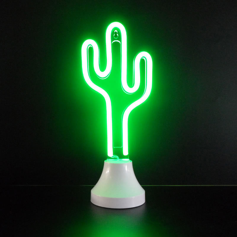 Cartoon Mini LED Table Lamp Plastic Bedroom Battery Powered Night Stand Light in White White Battery Cactus Clearhalo 'Night Lights' 'Wall Lights' Lighting' 2283126