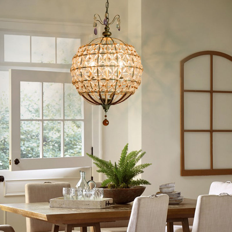 Champagne Globe Frame Chandelier Light Traditional Metal 4 Lights Dining Room Hanging Light with Crystal Accent Champagne Clearhalo 'Ceiling Lights' 'Chandeliers' Lighting' options 228312_59ff7790-0ced-4e46-900f-8ec8fc43699a