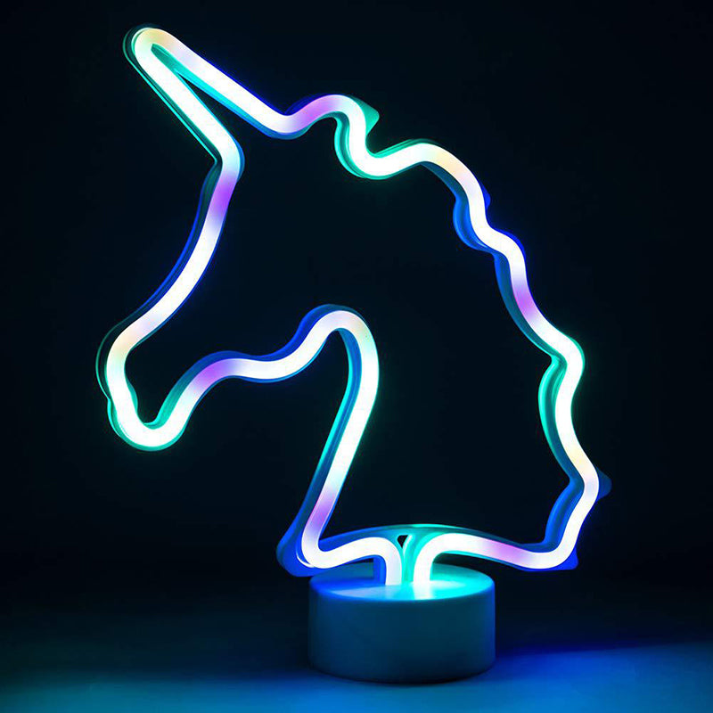 Neon Sign Small LED Night Lighting Childrens Plastic White Battery Table Light for Bedroom White Battery Unicorn Clearhalo 'Night Lights' 'Wall Lights' Lighting' 2283133