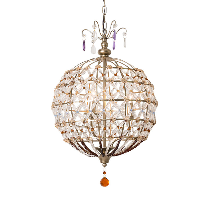 Champagne Globe Frame Chandelier Light Traditional Metal 4 Lights Dining Room Hanging Light with Crystal Accent Clearhalo 'Ceiling Lights' 'Chandeliers' Lighting' options 228314