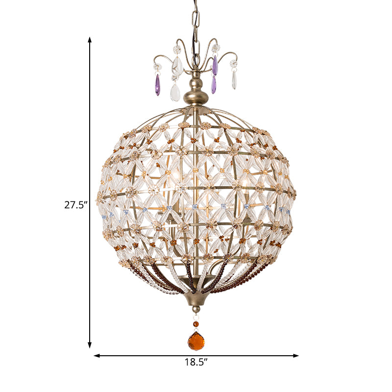 Champagne Globe Frame Chandelier Light Traditional Metal 4 Lights Dining Room Hanging Light with Crystal Accent Clearhalo 'Ceiling Lights' 'Chandeliers' Lighting' options 228315