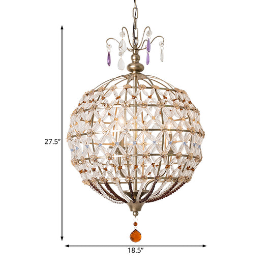Champagne Globe Frame Chandelier Light Traditional Metal 4 Lights Dining Room Hanging Light with Crystal Accent Clearhalo 'Ceiling Lights' 'Chandeliers' Lighting' options 228315
