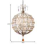 Champagne Globe Frame Chandelier Light Traditional Metal 4 Lights Dining Room Hanging Light with Crystal Accent Clearhalo 'Ceiling Lights' 'Chandeliers' Lighting' options 228315