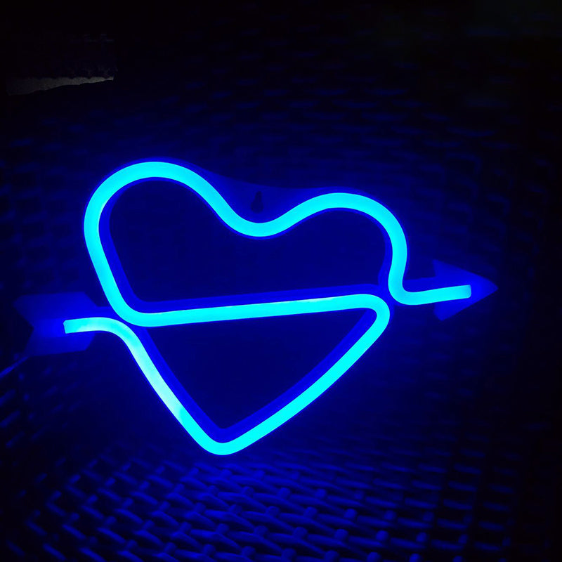 White Arrow and Loving Heart Night Light Modern Romantic LED Plastic Table Lamp for Girls Room White Battery Blue Clearhalo 'Night Lights' 'Wall Lights' Lighting' 2283176