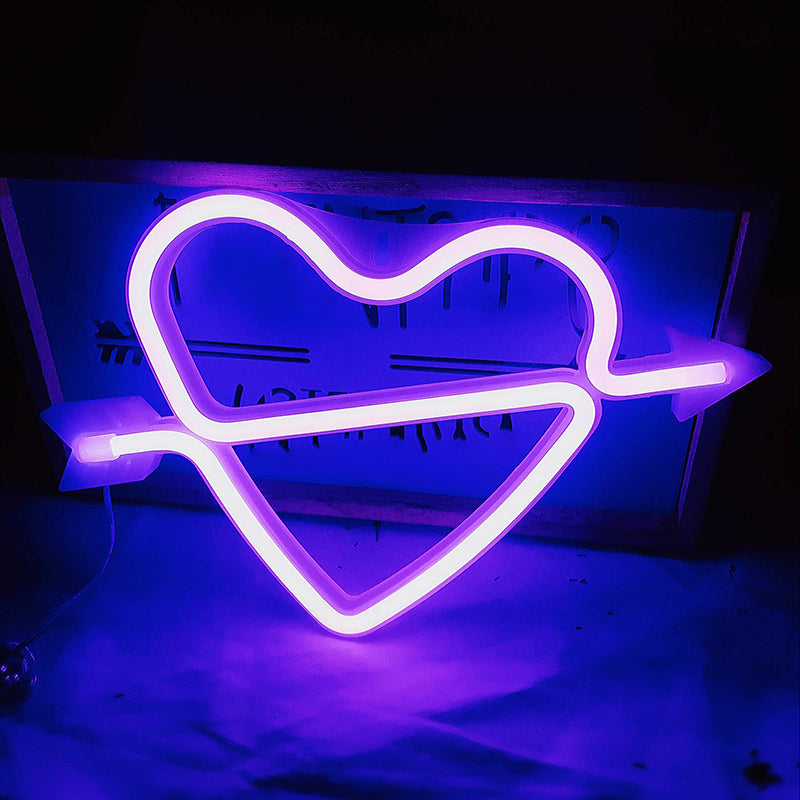 White Arrow and Loving Heart Night Light Modern Romantic LED Plastic Table Lamp for Girls Room White Battery Purple Clearhalo 'Night Lights' 'Wall Lights' Lighting' 2283179