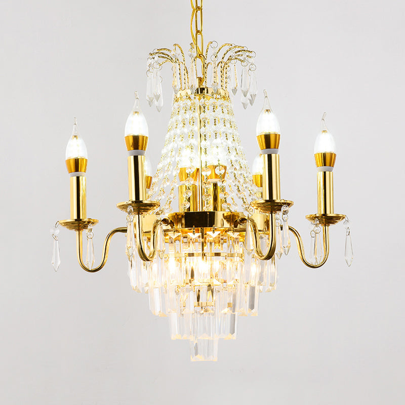 Gold 10 Lights Chandelier Lamp Traditional Metal Candelabra Hanging Light Fixture with Crystal Accent Clearhalo 'Ceiling Lights' 'Chandeliers' Lighting' options 228318