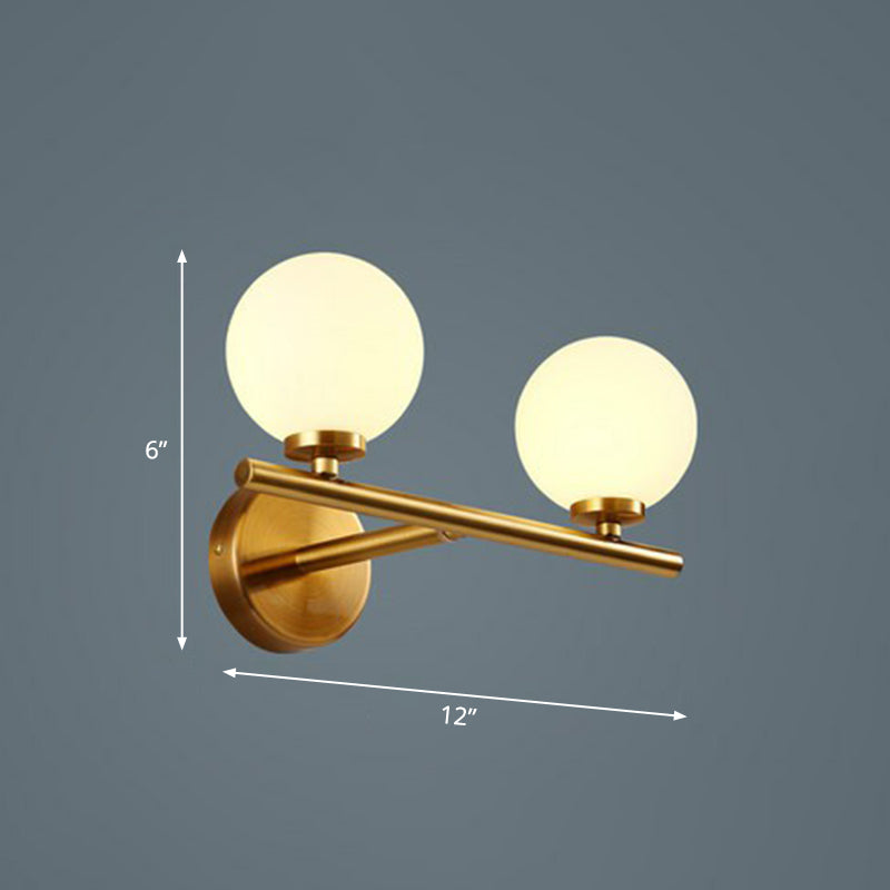 Ball Sconce Lighting Postmodern Opal Glass Corridor Wall Mounted Light Fixture in Brass 2.0 Brass Clearhalo 'Cast Iron' 'Glass' 'Industrial' 'Modern wall lights' 'Modern' 'Tiffany' 'Traditional wall lights' 'Wall Lamps & Sconces' 'Wall Lights' Lighting' 2283201