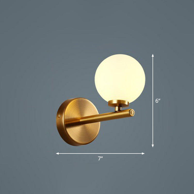 Ball Sconce Lighting Postmodern Opal Glass Corridor Wall Mounted Light Fixture in Brass 1.0 Brass Clearhalo 'Cast Iron' 'Glass' 'Industrial' 'Modern wall lights' 'Modern' 'Tiffany' 'Traditional wall lights' 'Wall Lamps & Sconces' 'Wall Lights' Lighting' 2283202