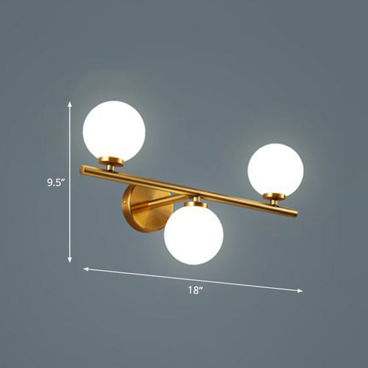 Ball Sconce Lighting Postmodern Opal Glass Corridor Wall Mounted Light Fixture in Brass 3.0 Brass Clearhalo 'Cast Iron' 'Glass' 'Industrial' 'Modern wall lights' 'Modern' 'Tiffany' 'Traditional wall lights' 'Wall Lamps & Sconces' 'Wall Lights' Lighting' 2283203