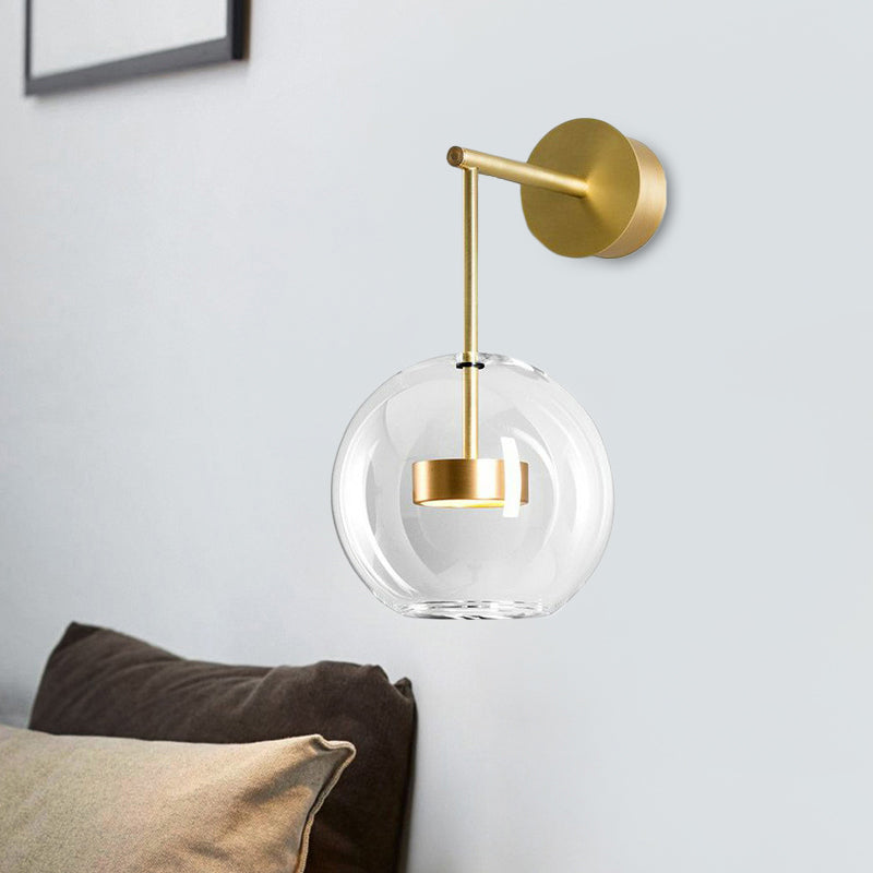 Brass Tube Wall Mounted Light Postmodern 1-Bulb Metal LED Sconce Lamp with  Disk Top - Clearhalo