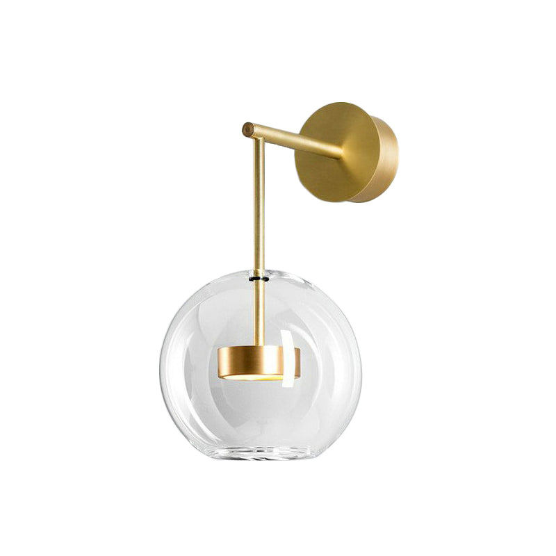 Brass Drum Wall Mounted Lamp Simplicity Metal LED Sconce Light with Globe  Clear Glass Shade - Clearhalo