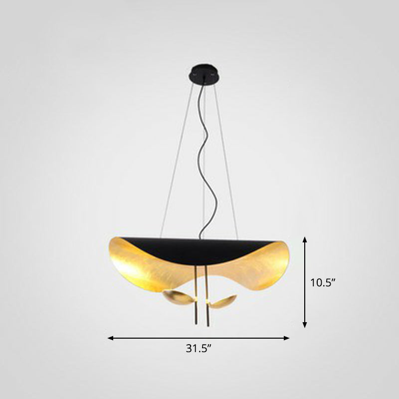 Metal Lotus Leaf Shaped Pendant Lamp Post-Modern 2-Head Hanging Ceiling Light over Table Black 31.5" Clearhalo 'Ceiling Lights' 'Modern Pendants' 'Modern' 'Pendant Lights' 'Pendants' Lighting' 2283216