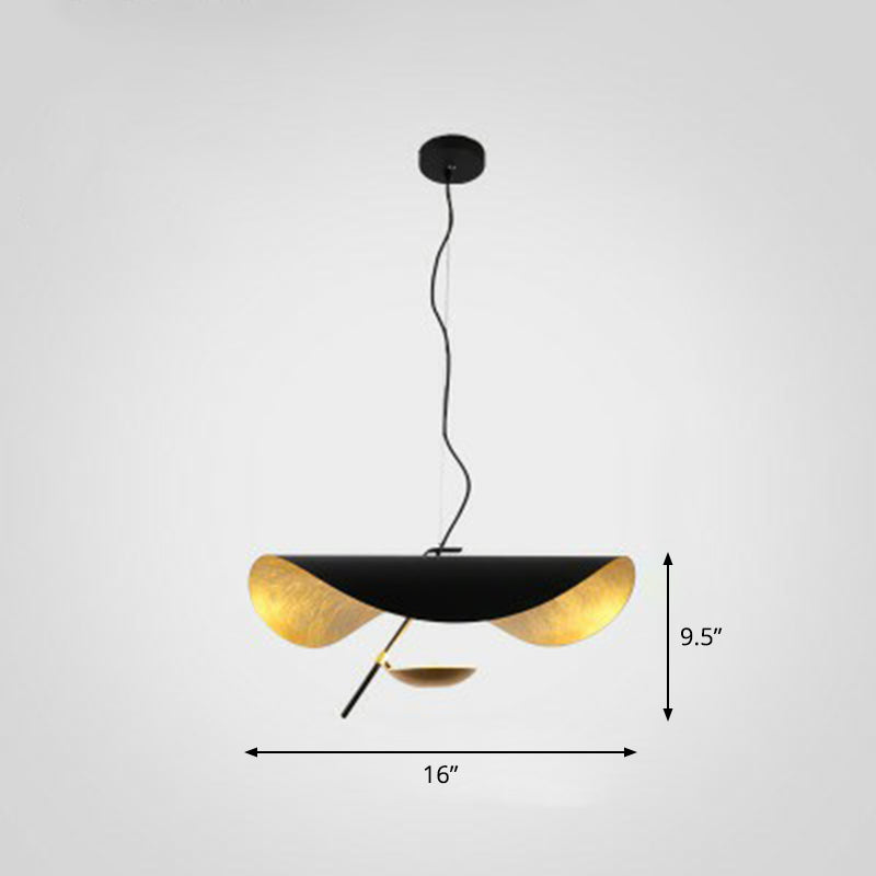 Metal Lotus Leaf Shaped Pendant Lamp Post-Modern 2-Head Hanging Ceiling Light over Table Black 16" Clearhalo 'Ceiling Lights' 'Modern Pendants' 'Modern' 'Pendant Lights' 'Pendants' Lighting' 2283222