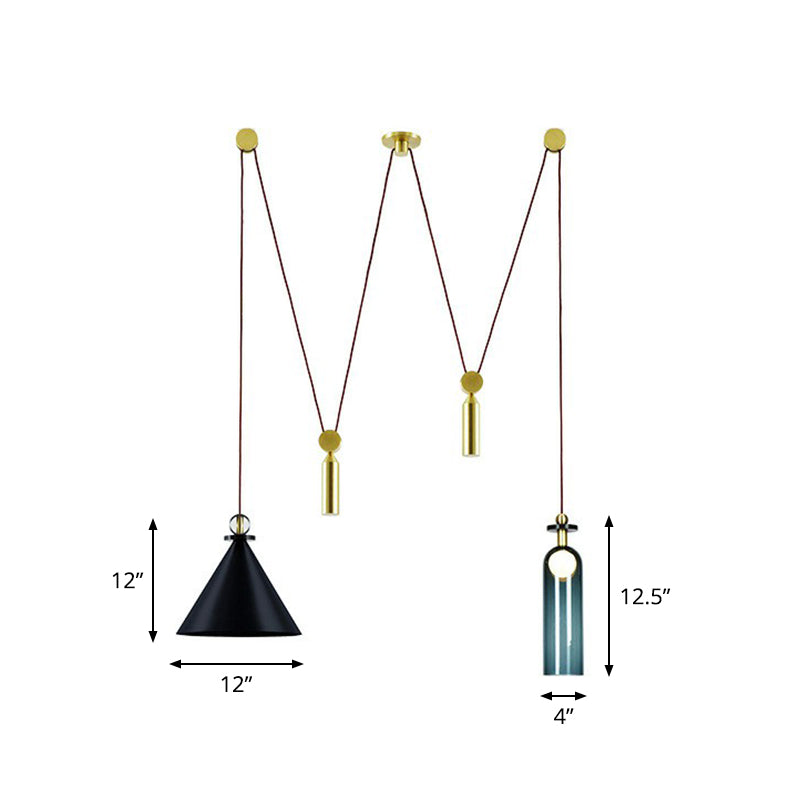 Designer 2-Head Swag Pendant Cone and Elongated Dome Hanging Light with Metal Shade Black Clearhalo 'Ceiling Lights' 'Modern Pendants' 'Modern' 'Pendant Lights' 'Pendants' Lighting' 2283228