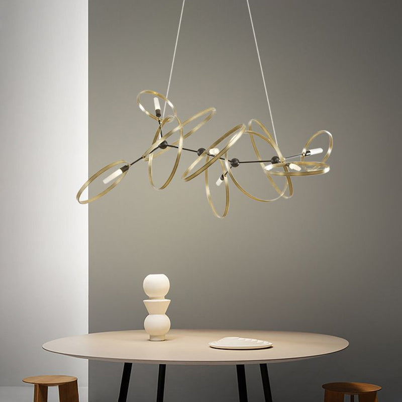 Ring Shaped Dining Room Ceiling Pendant Light Metal 6 Bulbs Minimalist Chandelier in Brass Clearhalo 'Ceiling Lights' 'Chandeliers' 'Modern Chandeliers' 'Modern' Lighting' 2283230