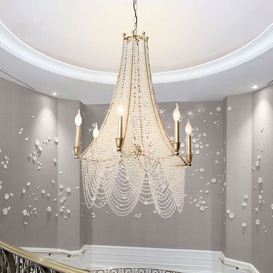 Traditional Flared Chandelier Light 6 Lights Crystal Strand Suspension Lighting in Gold Clearhalo 'Ceiling Lights' 'Chandeliers' Lighting' options 228326