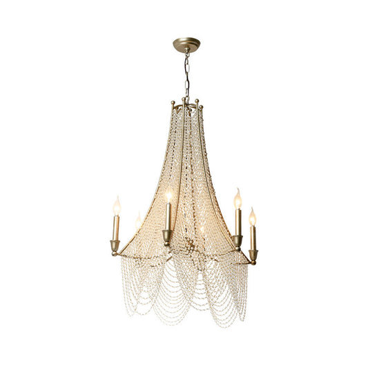 Traditional Flared Chandelier Light 6 Lights Crystal Strand Suspension Lighting in Gold Clearhalo 'Ceiling Lights' 'Chandeliers' Lighting' options 228327