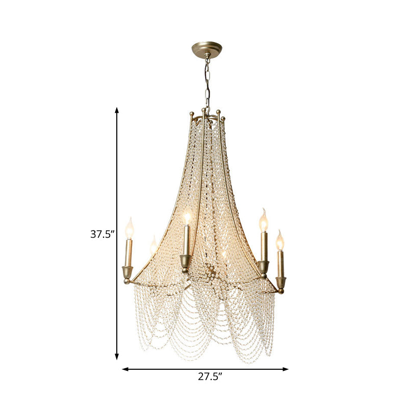 Traditional Flared Chandelier Light 6 Lights Crystal Strand Suspension Lighting in Gold Clearhalo 'Ceiling Lights' 'Chandeliers' Lighting' options 228328