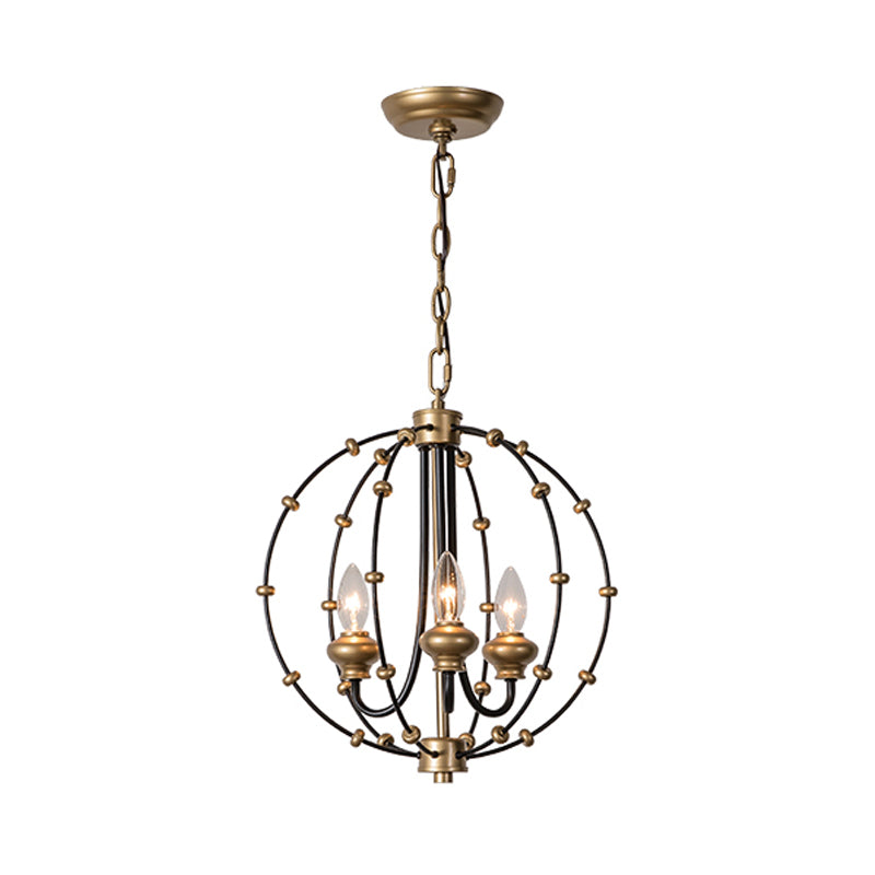 3/5 Bulbs Dining Room Ceiling Lamp Country Black Chandelier Pendant Light with Globe Metal Cage, 15"/19.5" Wide Clearhalo 'Ceiling Lights' 'Chandeliers' Lighting' options 228331