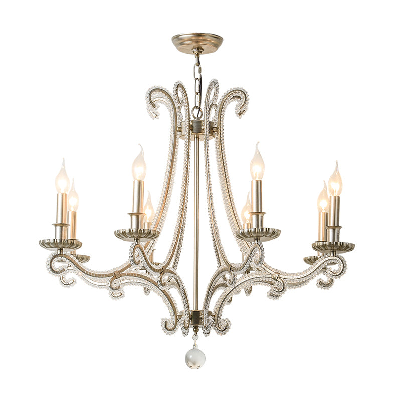 Classic Candelabra Hanging Lamp 3-Light Crystal Beaded Chandelier Light in Nickel Clearhalo 'Ceiling Lights' 'Chandeliers' Lighting' options 2283384