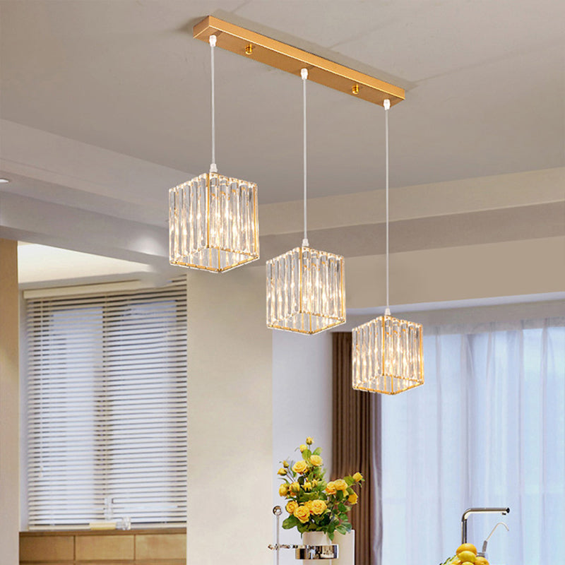 3-Head Crystal Prism Pendant Light Minimalist Geometric Dining Room Multi Ceiling Light Clearhalo 'Ceiling Lights' 'Pendant Lights' 'Pendants' Lighting' 2283393