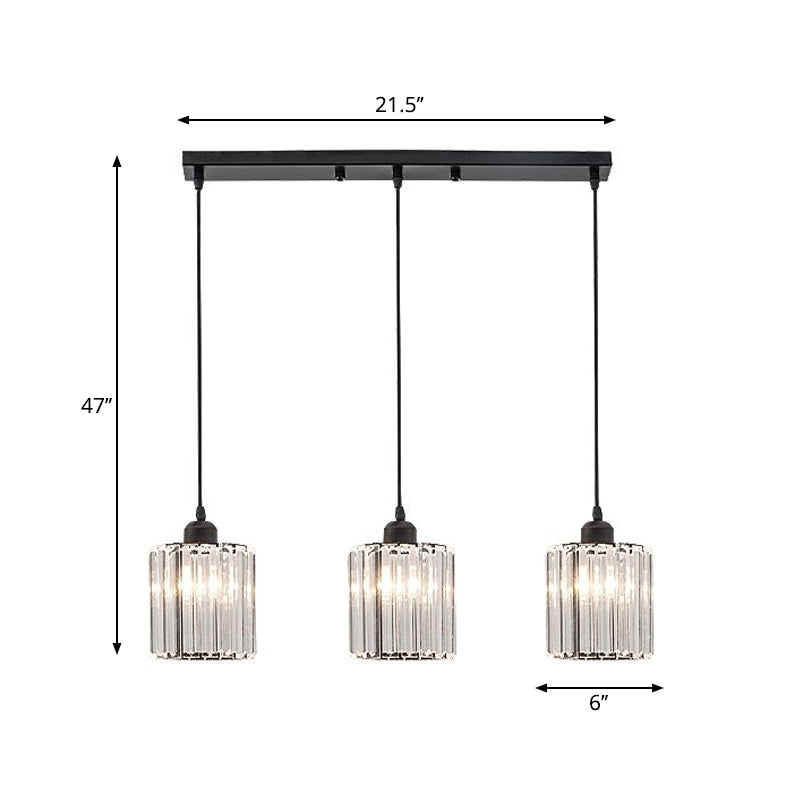 3-Head Crystal Prism Pendant Light Minimalist Geometric Dining Room Multi Ceiling Light Black Round Linear Clearhalo 'Ceiling Lights' 'Pendant Lights' 'Pendants' Lighting' 2283395_af5d539d-c9a5-4888-91ee-00cdb4951bd5