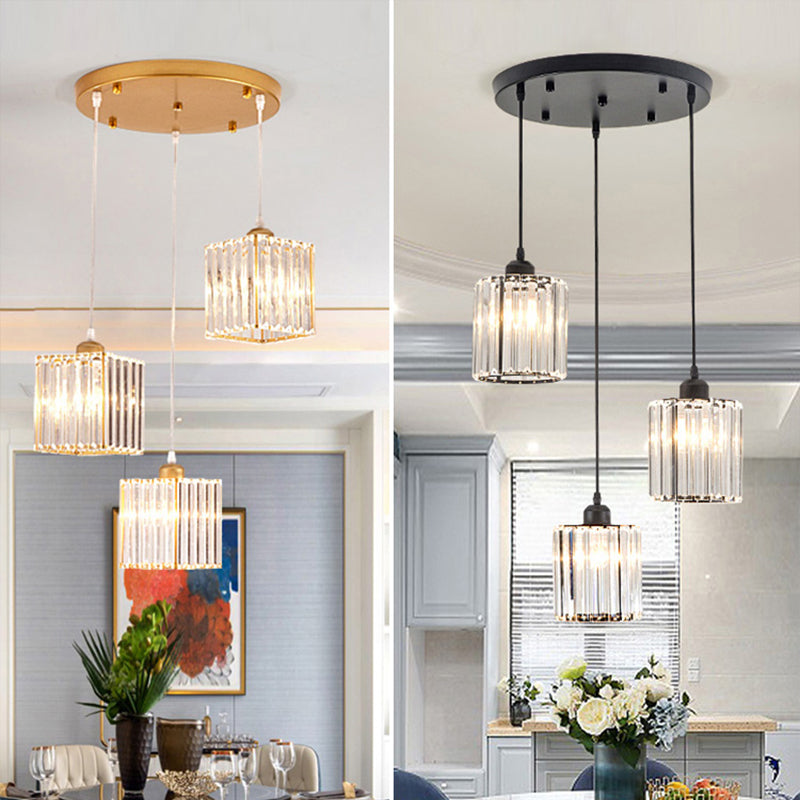 3-Head Crystal Prism Pendant Light Minimalist Geometric Dining Room Multi Ceiling Light Clearhalo 'Ceiling Lights' 'Pendant Lights' 'Pendants' Lighting' 2283396