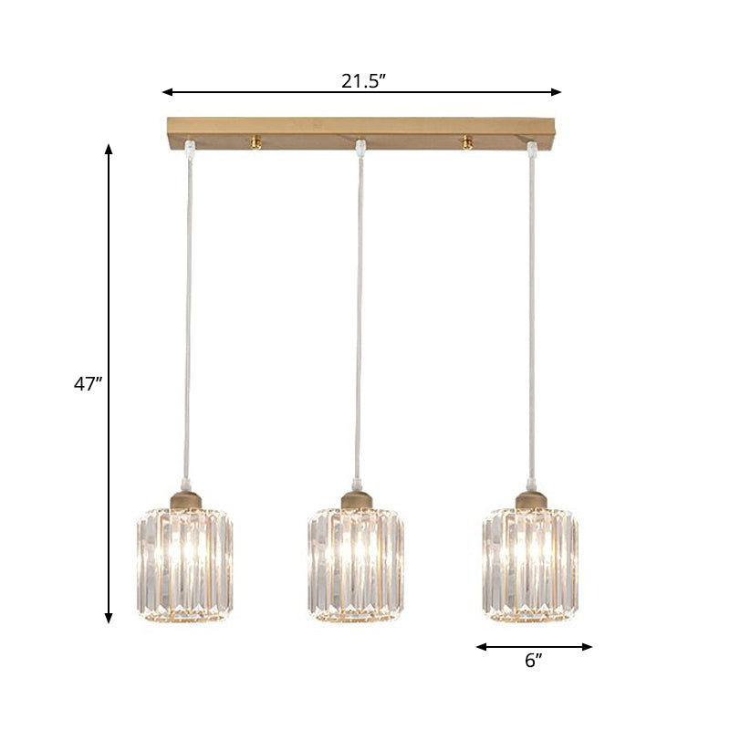 3-Head Crystal Prism Pendant Light Minimalist Geometric Dining Room Multi Ceiling Light Clearhalo 'Ceiling Lights' 'Pendant Lights' 'Pendants' Lighting' 2283397