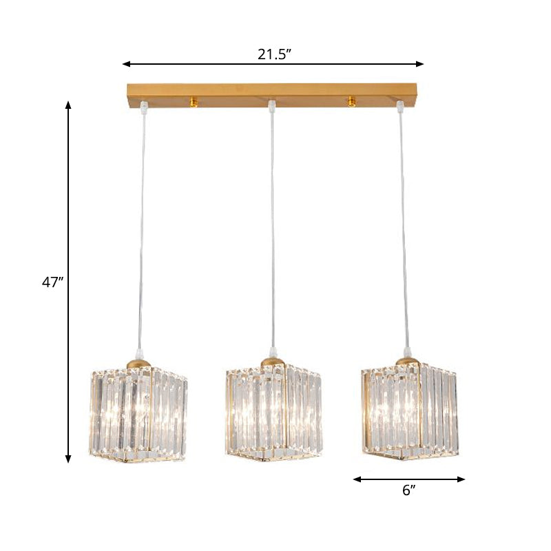 3-Head Crystal Prism Pendant Light Minimalist Geometric Dining Room Multi Ceiling Light Clearhalo 'Ceiling Lights' 'Pendant Lights' 'Pendants' Lighting' 2283399