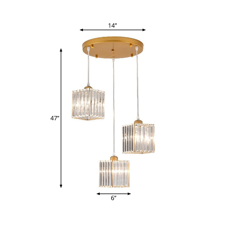 3-Head Crystal Prism Pendant Light Minimalist Geometric Dining Room Multi Ceiling Light Clearhalo 'Ceiling Lights' 'Pendant Lights' 'Pendants' Lighting' 2283401