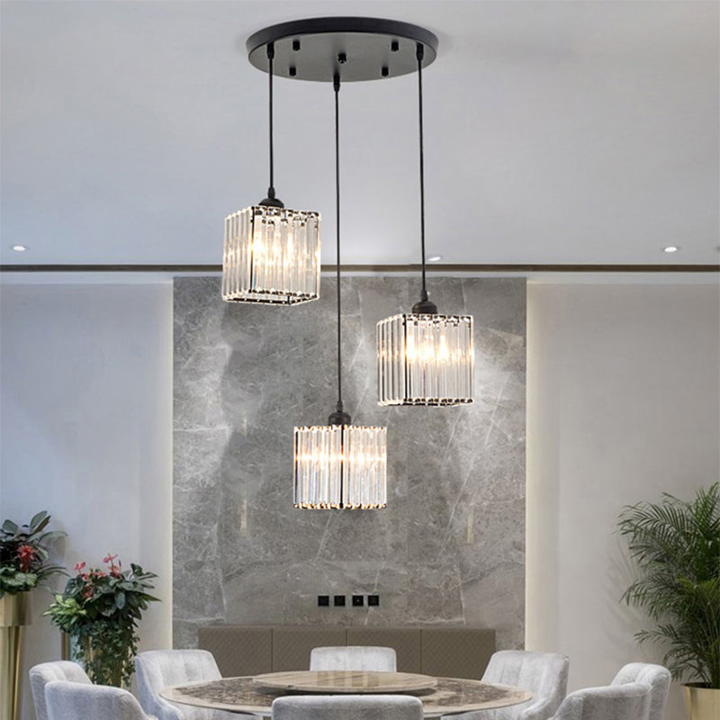 3-Head Crystal Prism Pendant Light Minimalist Geometric Dining Room Multi Ceiling Light Clearhalo 'Ceiling Lights' 'Pendant Lights' 'Pendants' Lighting' 2283402