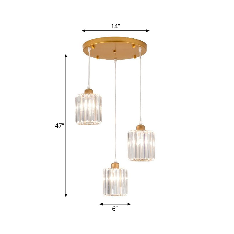 3-Head Crystal Prism Pendant Light Minimalist Geometric Dining Room Multi Ceiling Light Gold Round Round Clearhalo 'Ceiling Lights' 'Pendant Lights' 'Pendants' Lighting' 2283403_84f3fbe9-24af-4c09-a95d-8be7d8dadae1