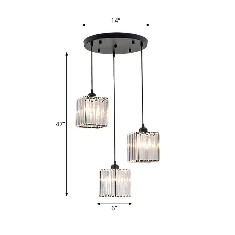 3-Head Crystal Prism Pendant Light Minimalist Geometric Dining Room Multi Ceiling Light Clearhalo 'Ceiling Lights' 'Pendant Lights' 'Pendants' Lighting' 2283404