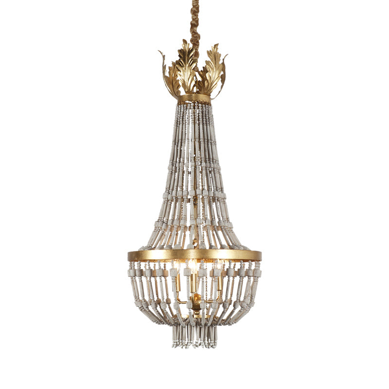 Wood Strand Empire Shape Hanging Light Fixture Traditional 3 Lights Stairway Chandelier Light in Gold Clearhalo 'Ceiling Lights' 'Chandeliers' Lighting' options 228343