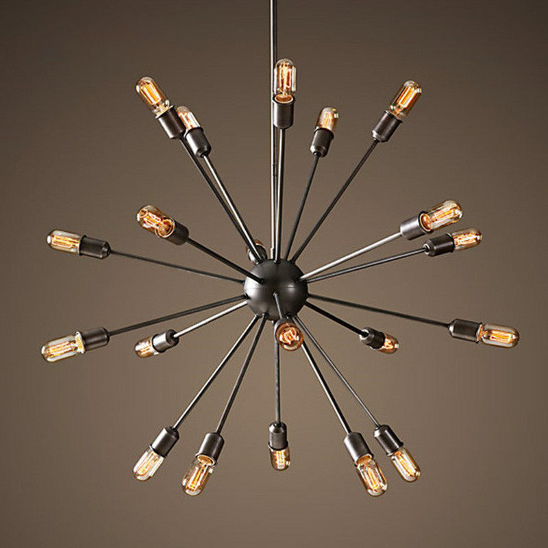 Metal Burst Pendant Ceiling Light Loft Style Living Room Hanging Chandelier in Black 20 Black Clearhalo 'Cast Iron' 'Ceiling Lights' 'Chandeliers' 'Industrial Chandeliers' 'Industrial' 'Metal' 'Middle Century Chandeliers' 'Rustic Chandeliers' 'Tiffany' Lighting' 2283431