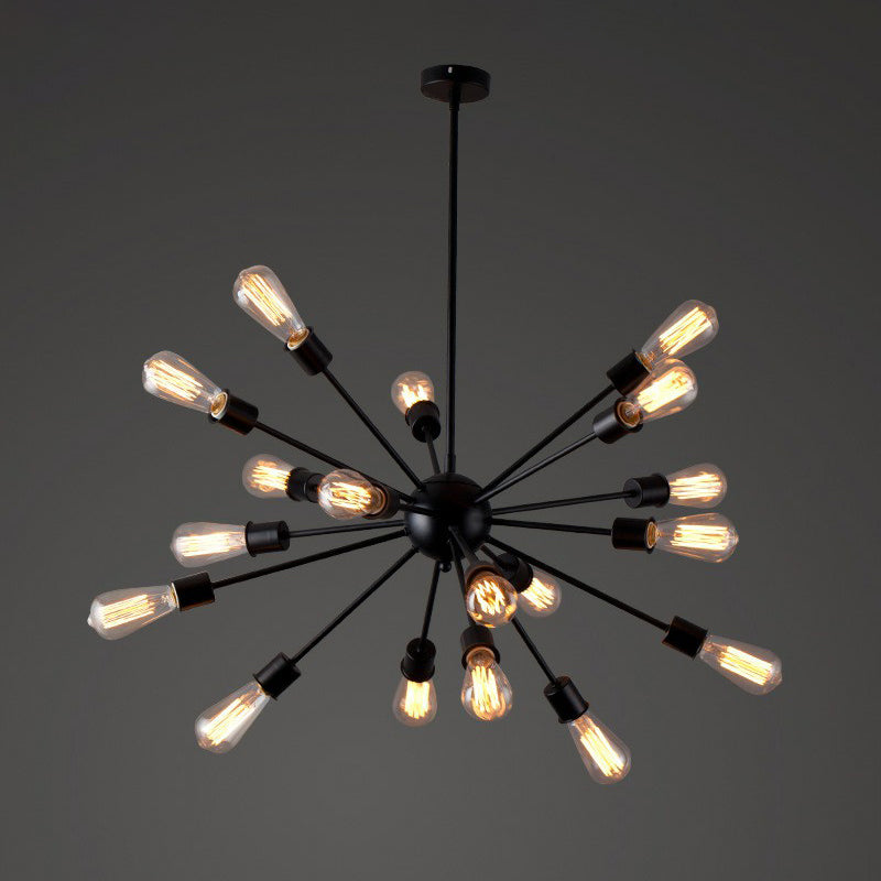Metal Burst Pendant Ceiling Light Loft Style Living Room Hanging Chandelier in Black 18 Black Clearhalo 'Cast Iron' 'Ceiling Lights' 'Chandeliers' 'Industrial Chandeliers' 'Industrial' 'Metal' 'Middle Century Chandeliers' 'Rustic Chandeliers' 'Tiffany' Lighting' 2283432