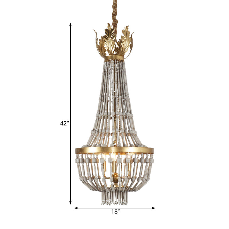 Wood Strand Empire Shape Hanging Light Fixture Traditional 3 Lights Stairway Chandelier Light in Gold Clearhalo 'Ceiling Lights' 'Chandeliers' Lighting' options 228344