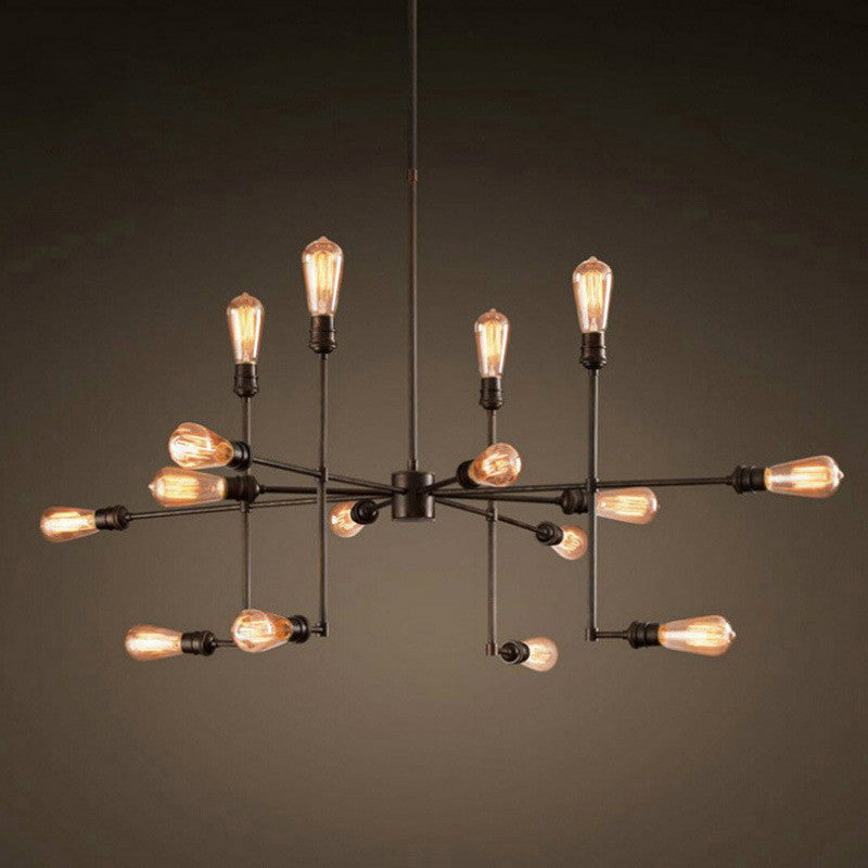 16 Bulbs 4-Sided Chandelier Industrial Style Black Metal Ceiling Hang Light for Living Room Clearhalo 'Cast Iron' 'Ceiling Lights' 'Chandeliers' 'Industrial Chandeliers' 'Industrial' 'Metal' 'Middle Century Chandeliers' 'Rustic Chandeliers' 'Tiffany' Lighting' 2283440