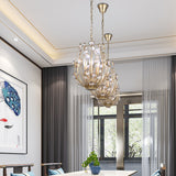 Flower Crystal Ceiling Light Rustic 3 Lights Dining Room Chandelier Light with Champagne Arm Clearhalo 'Ceiling Lights' 'Chandeliers' Lighting' options 228345