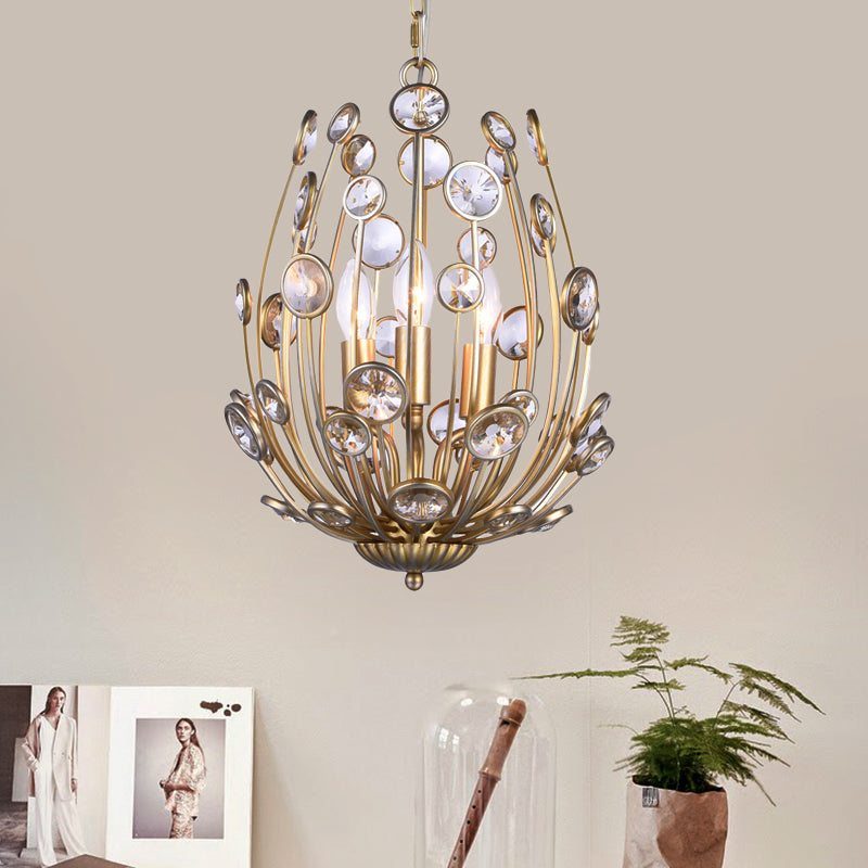 Flower Crystal Ceiling Light Rustic 3 Lights Dining Room Chandelier Light with Champagne Arm Clearhalo 'Ceiling Lights' 'Chandeliers' Lighting' options 228346