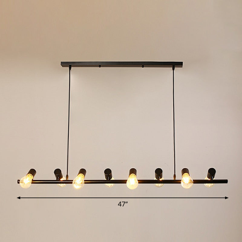 Black Linear Island Pendant Light Loft Metal Restaurant Spotlight with Exposed Bulb Design 8 Black Clearhalo 'Ceiling Lights' 'Island Lights' Lighting' 2283463