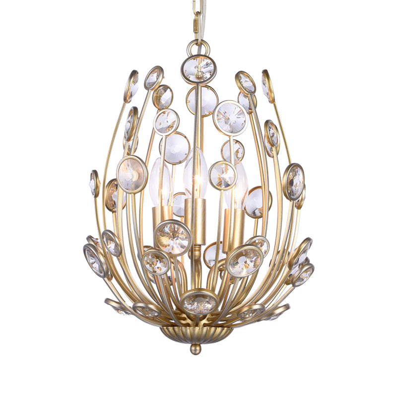 Flower Crystal Ceiling Light Rustic 3 Lights Dining Room Chandelier Light with Champagne Arm Clearhalo 'Ceiling Lights' 'Chandeliers' Lighting' options 228347