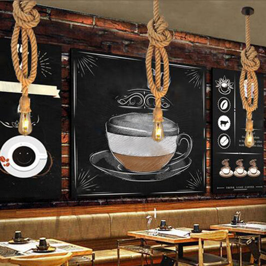 Open Bulb Bistro Down Lighting Pendant Rural Rope 1 Head Brown Hanging Ceiling Light Clearhalo 'Ceiling Lights' 'Industrial Pendants' 'Industrial' 'Middle Century Pendants' 'Pendant Lights' 'Pendants' 'Tiffany' Lighting' 2283474