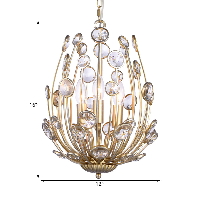 Flower Crystal Ceiling Light Rustic 3 Lights Dining Room Chandelier Light with Champagne Arm Clearhalo 'Ceiling Lights' 'Chandeliers' Lighting' options 228348