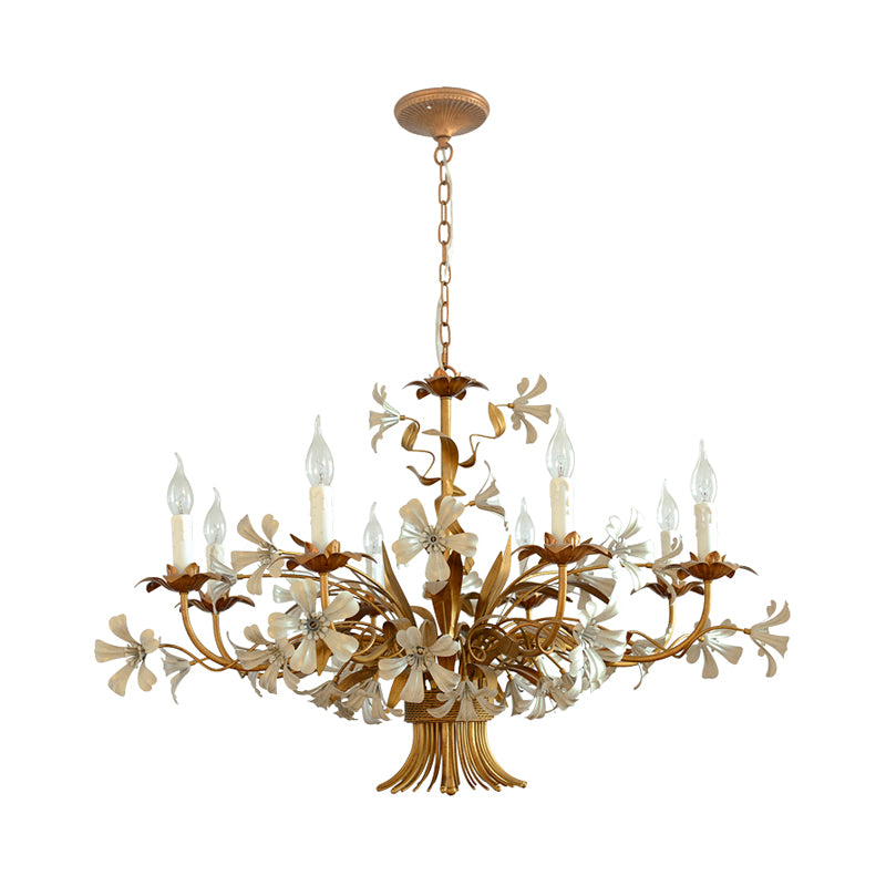 Brass 8 Lights Chandelier Light Traditional Metal Flower Hanging Light Fixture for Living Room Clearhalo 'Ceiling Lights' 'Chandeliers' Lighting' options 228351